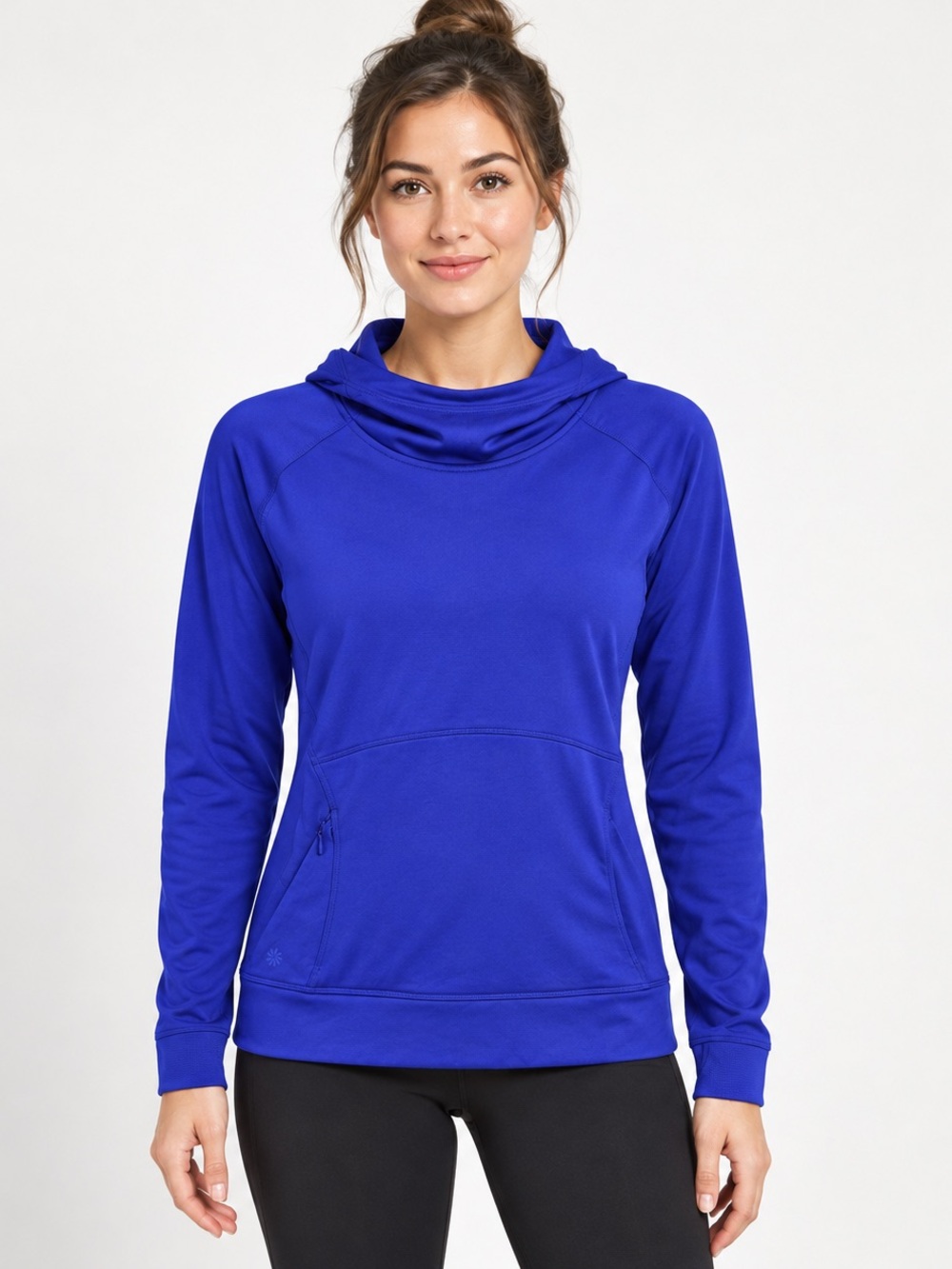 Athleta Stowe Hoodie XS Royal Blue Fleece Cowl Neck Pullover